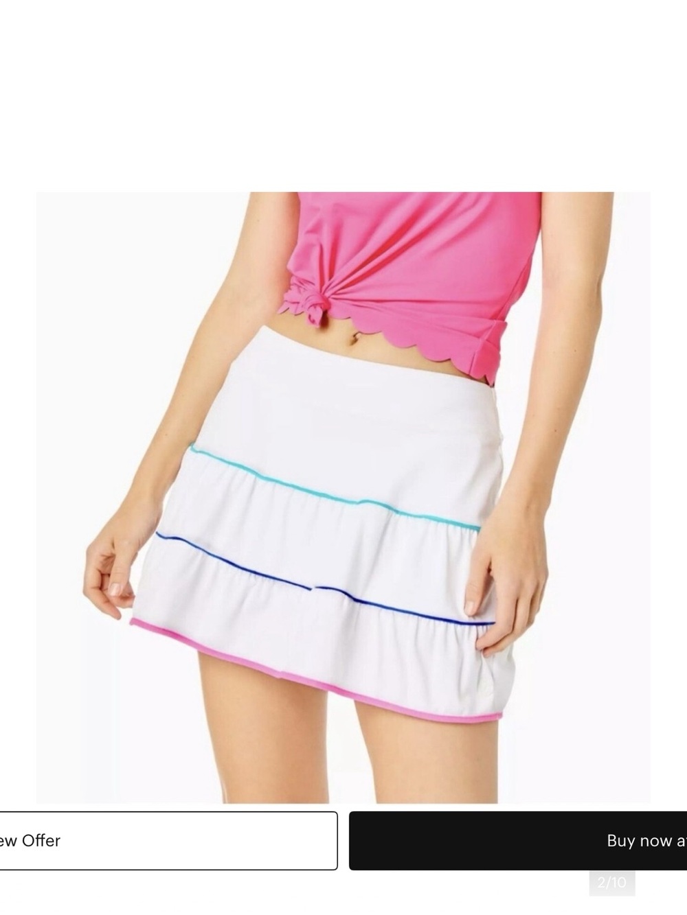 Lilly Pulitzer White Tiered Skirt with Pink, Teal & Blue Trim